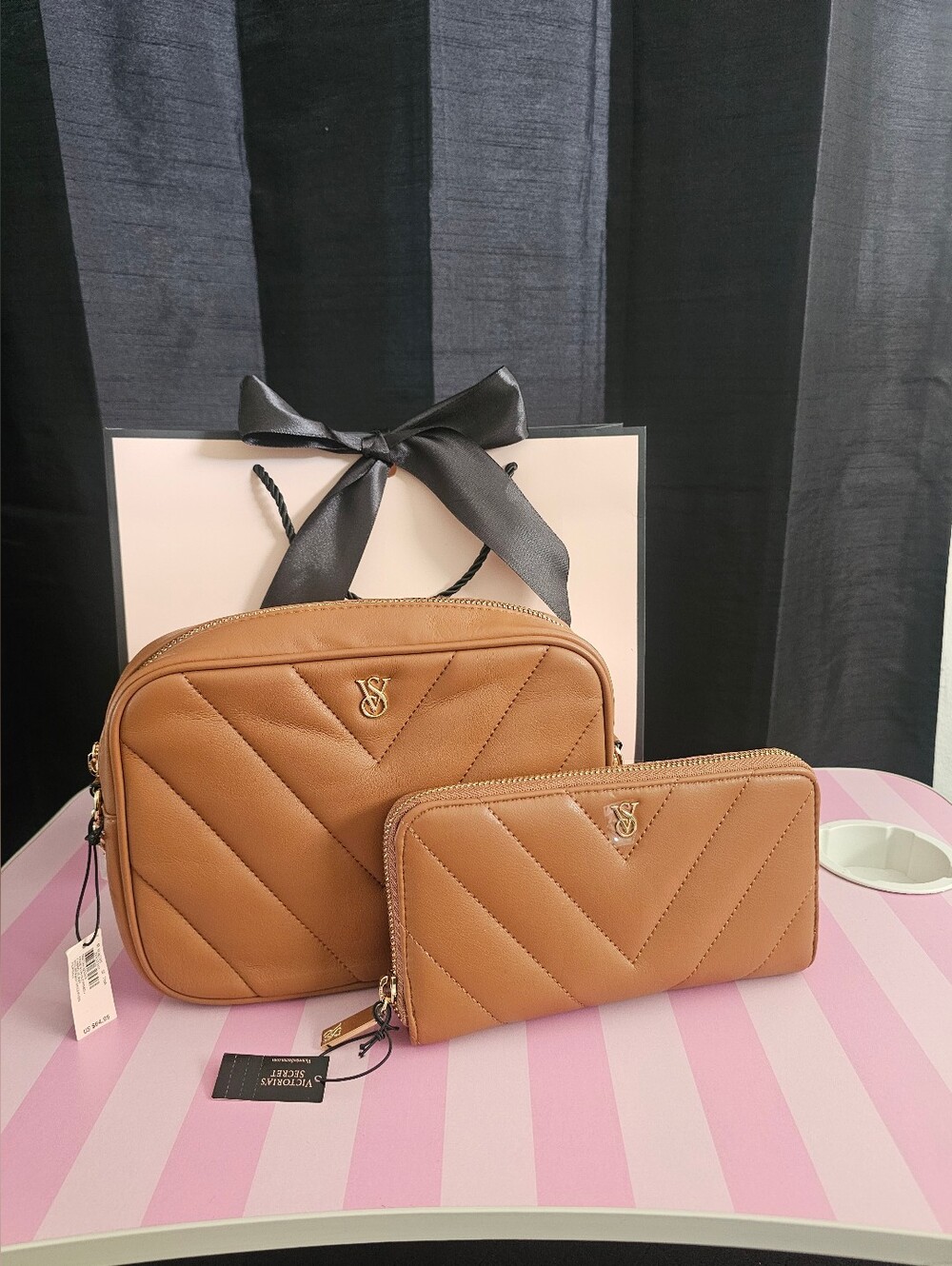 Victoria's Secret Brown Quilted Crossbody Bag with Coin Pouch